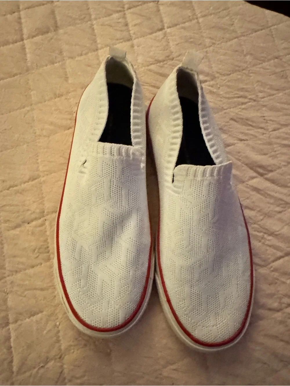 Tommy Hilfiger White Slip-On Knit Loafers with Red Trim